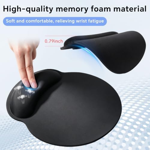 Ergonomic Mouse Pad with Wrist Rest, Contoured Fit Relieves Wrist Pressure, Smooth Lycra Surface for Free Gliding, Non-Slip PU Base, Soft Elastic Support Mouse Mat for Home Office (Black)