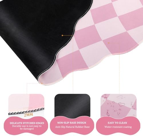 L-SPOUTTO Pink Checkered Mouse Pad Set,Scalloped Pastel XXL Desk Mat Set