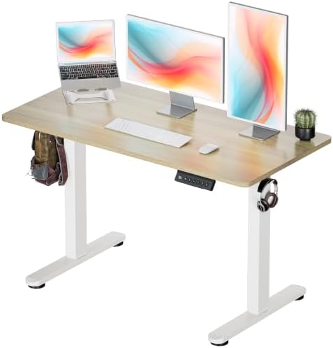 Okin Standing Desk Electric Adjustable Computer Desks, Whole Piece Stand up Desk Office Gaming Home Office Memory Desks 48x24 inches Cream Pecans