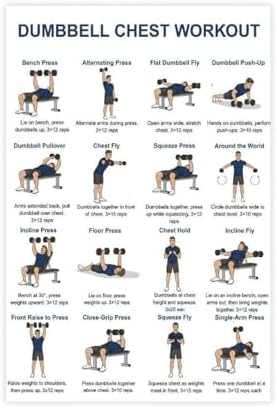 Chest Dumbbell Workout Upper Body Exercise Chart for Home Gym Dumbbell Workout Fitness Canvas Poster Bedroom Decor Room Decor Unframe 20x30inch