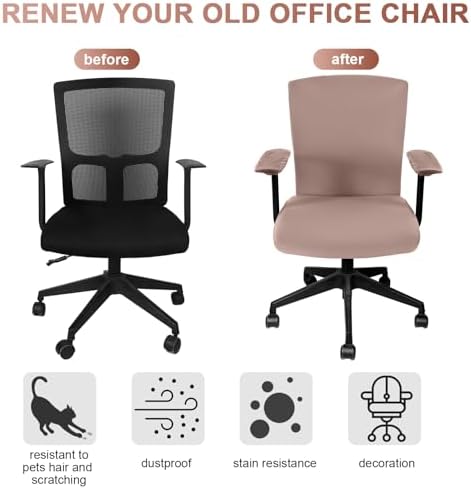 Tallew 4 Pcs Office Chair Covers Set Computer Universal Protective Stretchable Chair Seat Covers Desk Armrest Cover Slipcovers Pads Office Cushion Backrest for Rotating(Regular,Dusty Rose)
