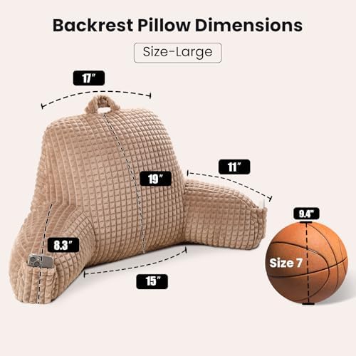 Reading Pillow with Arms for Bed Sitting,Khaki Flannel