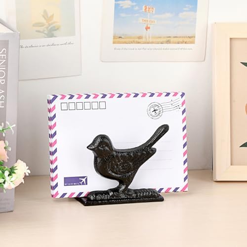 BTSKY Cast Iron Mail Organizer Countertop, Heavy Duty Desk Mail Holder for Letters & Documents, Vertical Envelope Sorter for Home Office, Bill Rack - Black, Bird Shape