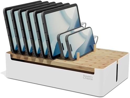 Prosumer's Choice Bamboo Charging Station - Multi Charger Organizer Desk Docking for Phones, Tablets, Laptop Wooden with Removable Dividers Cables Not Included