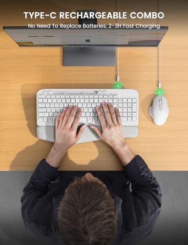 SABLUTE Wireless Keyboard and Mouse Combo with Ergonomic Wave Key