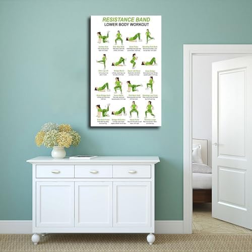 Resistance Band Lower Body Workout Chart Glute And Leg Exercises Women Home Gym Canvas Poster Wall Art for Living Room Bedroom Decor Frame 12x18inch