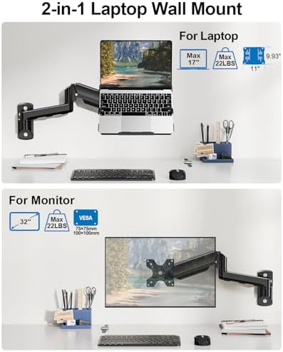 Laptop Wall Mount, 2-in-1 Monitor with Vented Tray Hold Max 22bls