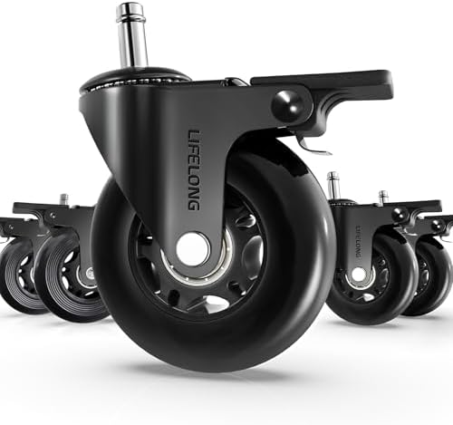 Lifelong Brake Office Chair Wheels Replacement, Heavy Duty, Black, 5-Pack