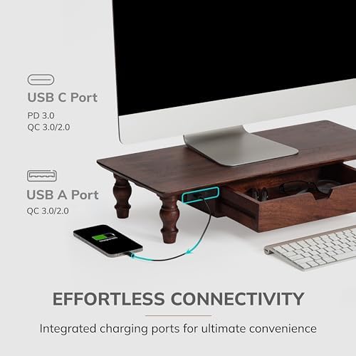 Anji Mountain Monitor Stand for Desk - Desktop Organizer & Laptop Riser, Ergonomic Monitor Riser, Space-Saving, Durable, Easy Assembly & Ideal for Home & Office,Walnut, 24-Inch, Pro Edition