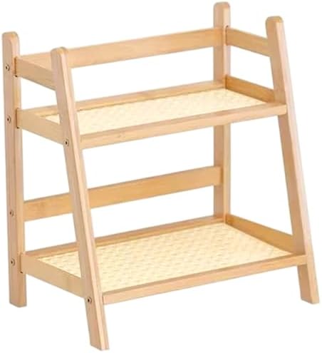 Desktop Organizer, Desk Organizer Shelf, 10.6x7.1x11.2 Inch 2 Tier Rattan Wood Desktop, Flower Pot Stand for Office, Home
