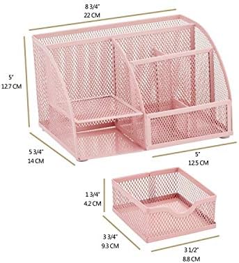 Annova Mesh Desk Organizer Office with 7 Compartments + Drawer/Desk Tidy Candy/Pen Holder/Multifunctional Organizer (Light Pink)