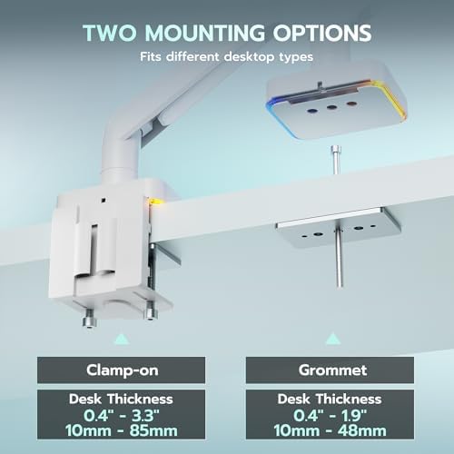 ARES WING Gas Spring Monitor Arm with RGB for 17-49 Inch Screen, White
