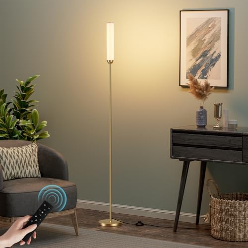 Ambimall LED Floor Lamp with Remote Control, Foot Switch, Gold