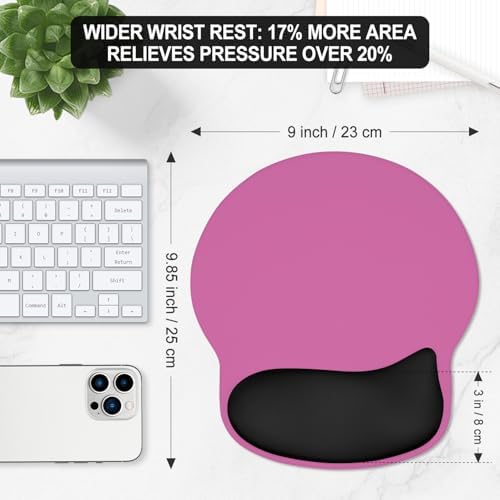ITNRSIIET Ergonomic Mouse Pad with Wider Memory Foam Wrist Rest +17% - Curved Cushion Reduces Pressure 20%, Pain Relief, Non-Slip, Smooth, Cute Colors, 9.85 x 9 in, Black-Pink Contrast
