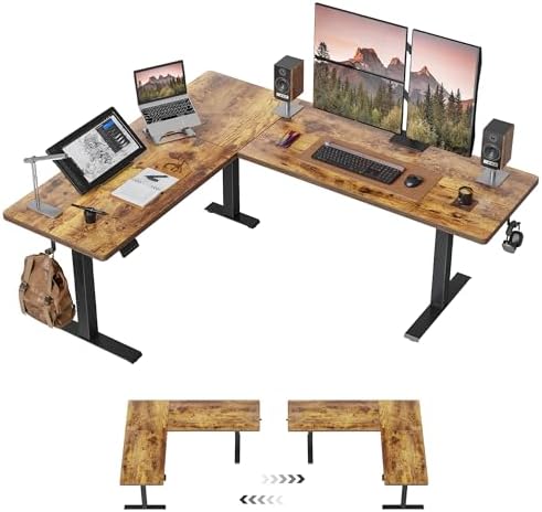 Cubiker 75 * 63" L Shaped Standing Desk, Reversible Corner Standing Desk, Suitable for Home Office, Rustic Brown