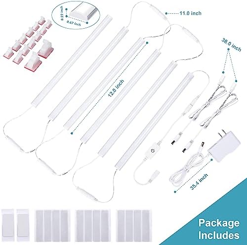 6PCS x 12 inch Under Cabinet LED Lights 4500K, Dimmable Under Counter Lights for Kitchen, Led Under Cabinet Lighting, Plug-in Under Cabinet Lights with Memory Function, Daylight White