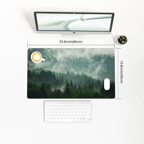 Faux Leather Large Mouse Pad, Office Desk Mat, 23.6"x13.8", Foggy Forest