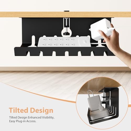 Syeeiex Under Desk Cable Management Tray, Cord Management, Black, 17inch