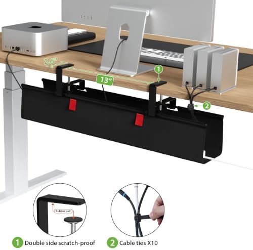 KEEGH No Drill Fabric Under Desk Cable Management Tray 28 in,Black