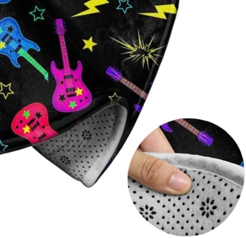 Fashion Round Area Rug Large Non Slip Carpet Unisex Home Decor Mat Trippy Neon Electric Guitars, 60inch