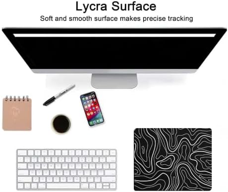 Mouse Pad Black with White Topographic Line, Gaming Mousepad Mouse Pads for Desk Keyboard with Anti-Slip Rubber Base, Keyboard Pad Mouse Mat for Home and Office