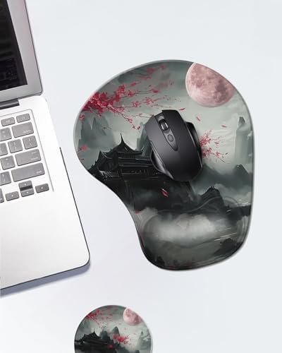 Ergonomic Mouse Pad with Wrist Rest,Comfortable Computer Gel Mouse Pad Wrist Support for Laptop,Pain Relief Mousepad with Non-Slip PU Base Cherry Blossom