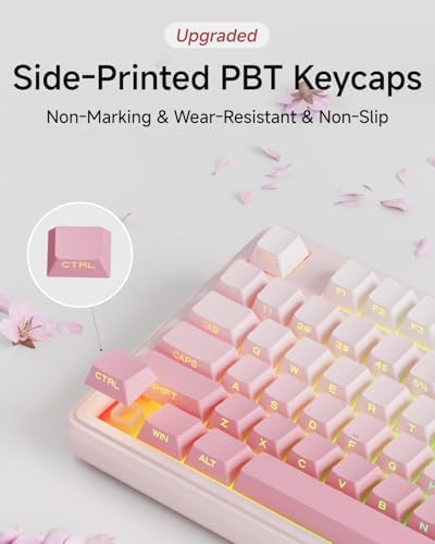 EWEADN V102 Wireless Keyboards, 98 Key Gaming Keyboard with Screen & Media Knob, Custom RGB Backlit, Tri-Mode BT5.0/2.4GHz/Wired Membrane Bluetooth Keyboard, Quiet Typing for PC/Mac-Gradient Pink