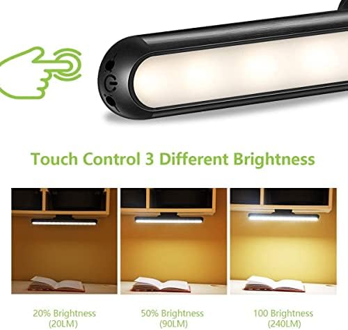 Dimmable Touch Light Bar Rechargeable Wall Mounted Reading Lights Stick on Bunk Bed Lamp Headboard Magnet Mount Wireless Portable 2000mah Battery LED for Closet Mirror Makeup (3W)