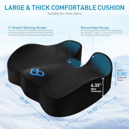 BlissTrends Extra Thick Seat Cushion for Office Chair & Car Seat, Black