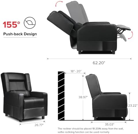 LUCKRACER Gaming Recliner Chair for Living Room Racing Style Single PU Leather Gaming Sofa for Adults Modern Game Recliners Ergonomic Comfortable Home Theater Seating, Black