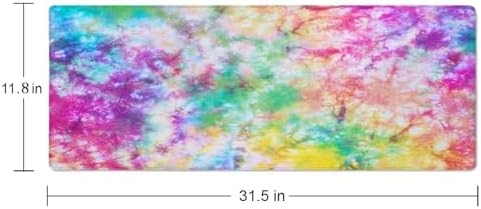 Colorful Tie Dye Pattern Desk Mat, Extended Big Mouse Mat for Home and Office, Large Gaming Mousepad Laptop Keyboard Mat with Non-Slip Rubber Base, Stitched Edges (31.50"x11.8"x0.12")