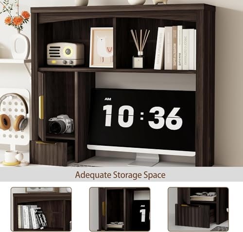 Desktop Shelf, Wooden Desk Hutch with Storage, Desktop Bookshelf