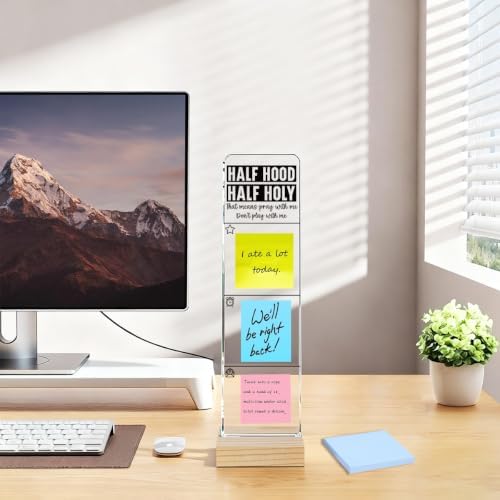 Sticky Note Holder, Monitor Memo Board, Acrylic Post It Note Holder with Wooden Base, Includes 100 Notes, Desk Organizer, Funny Christian Quote “that Means Pray with Me Don’t Play with Me”