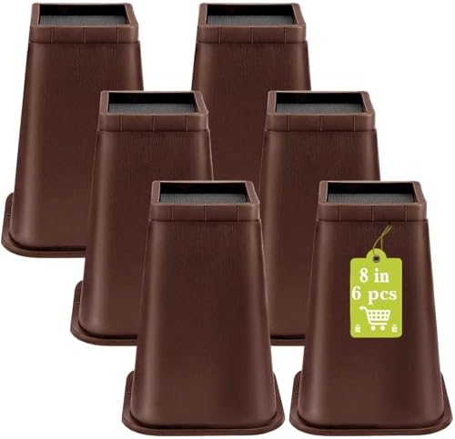 6 Pack Furniture Risers 8 Inch, Bed Risers Heavy Duty for Table Desk Couch Chair Sofa Cabinet Bed Frame Dorm, Square Table Leg Risers Lift Height 8", Chocolat Brown