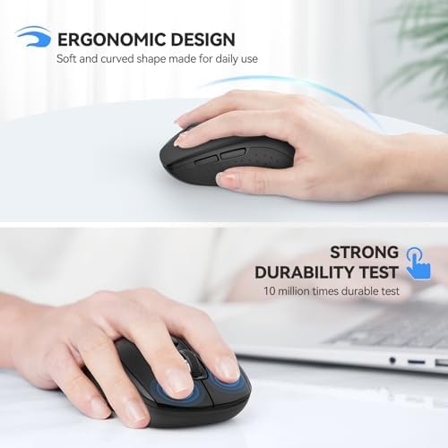 TECKNET Bluetooth Mouse, 4000DPI Wireless Mouse Bluetooth for Laptop 2-in-1(BT 5.0/3.0+2.4Ghz) Computer Mouse, Portable PC Mouse Wireless with USB Receiver for Mac, Compatible with MacBook Chromebook