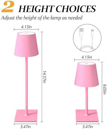 CHLORANTHUS 2 Pack Cordless Table Lamps, 3 Colors Stepless Dimming, 5000mAh Rechargeable Battery LED Desk Lamp for Bedroom/Couple Dinner/Desk/Cafe/Dining Room/Terrace
