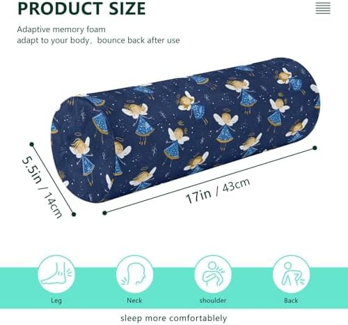 Angel Navy Blue Small Neck Roll Pillow Decorative Cylinder Neck Roll Pillow almohada para Yoga