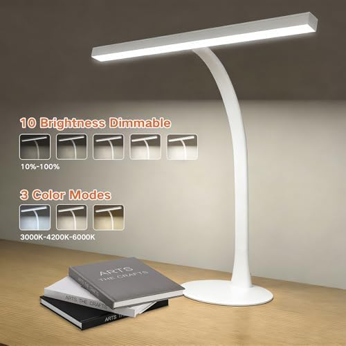 LED Desk Lamp for Home Office, 360° Flexible Gooseneck Desk Light with 3 Color Modes & 10 Brightness, Eye-Caring Adjustable Task Light for for Piano, Computer, Workbench, 10W, 1000LM (White)