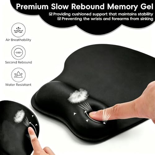 Mouse Pad with Wrist Rest Ergonomic Mouse Pad with Comfortable M-Shape Pain Relief Wrist Support Non-Slip PU Base Mousepad for Laptop, Office & Home (Black)