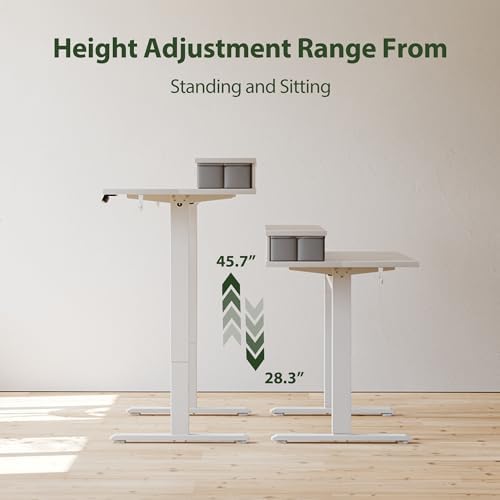 Agilestic 48 x 24 Inches Electric Standing Desk with 2 Storage Drawers, Adjustable Height Sit and Stand Computer Table with Splice Board, White