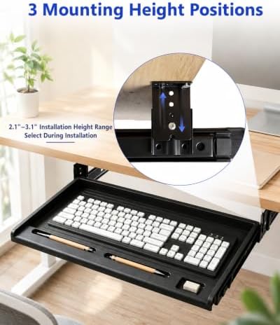 jojofuny Under Desk Keyboard Tray, Slide-Out Drawer with Pen Organizer
