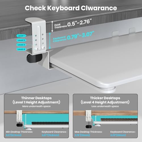 Large Keyboard Tray Under Desk, Pull Out Keyboard & Mouse Tray for Typing