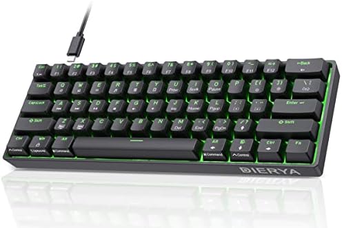 DIERYA 60% Mechanical Keyboard, DK61se Wired Gaming Keyboard with Blue Switches, LED Backlit Ultra-Compact 61 Keys Mini Office Keyboard for Windows Laptop PC Gamer Typist（Black）