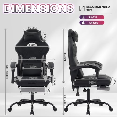 Gaming Chair with Footrest and Massage Lumbar Support, Ergonomic Computer Gamer Chair, Office Video Game Chairs with Adjustable Height and Backrest (BlackGrey)