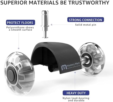 Mastery Mart Office Chair Caster Wheels for Hardwood Floors, Heavy Duty and Quiet Smooth Rollerblade Wheels for Office Chair, Universal Size (11x22mm), Suitable for Most Chairs