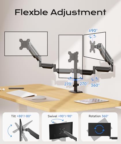 Pholiten Triple Monitor Mount for17-32 inches Screen, 2 Gas Spring Arms