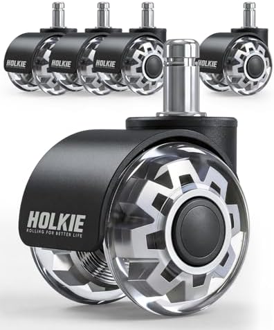 HOLKIE Office Chair Wheels 2 Inch Set of 5 Replacement - Universal Fit 11mm Dual Rubber Smooth Quiet Rolling Casters - for Hardwood Floors Carpet Computer Grey