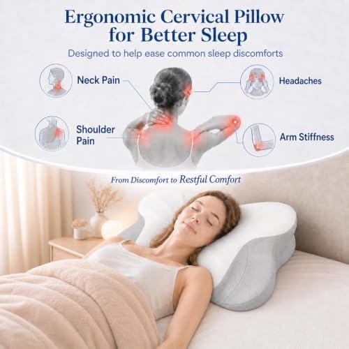 Cervical Neck Pillow for Pain Relief,Memory Foam Ergonomic Pillow