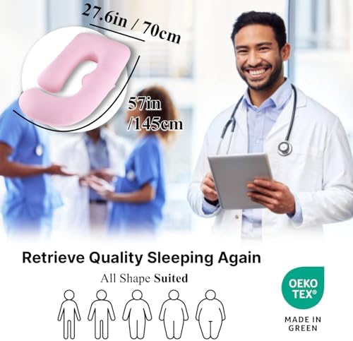 ALLOPERA Pregnancy Pillow, Full Body 57 Inch Maternity Pillow with Removable Washable Cover - Sleep Support for Legs, Back, Neck, Shoulder, HIPS, Belly for Pregnent Women, Pink Milk Fiber Cover