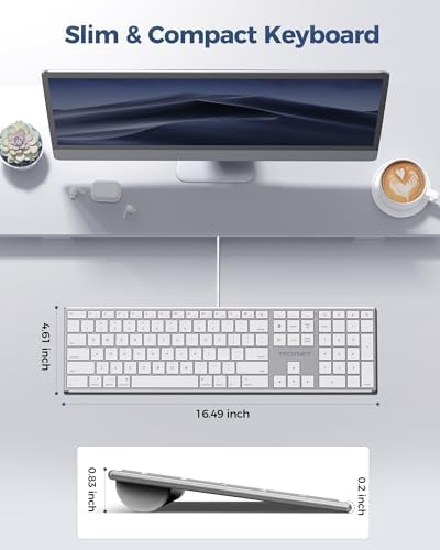 TECKNET Wired Keyboard for Mac, USB & Type-C Dual Interface, Silent Click